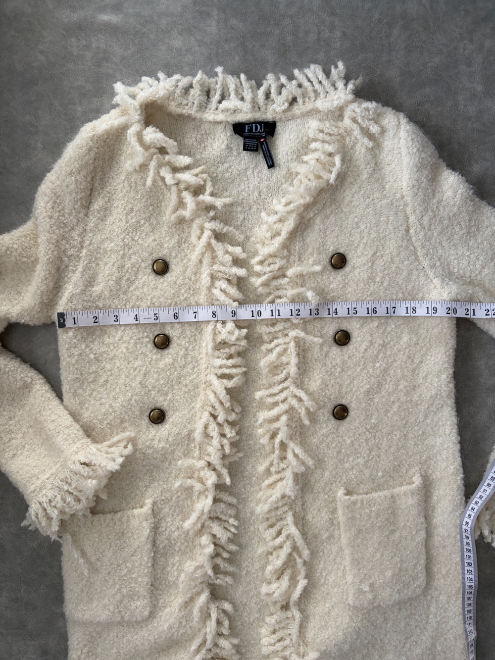 Y2K FDJ White Wool Blend Whimsy Shaggy Fringe Open Front Sweater Coatigan - Picture 10 of 13